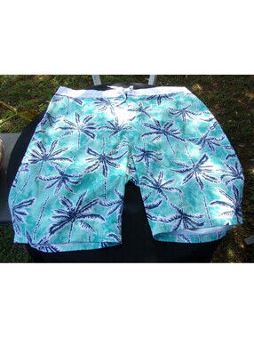 Mens Hawaiian Board Shorts size 42 Old Navy California Swim Palm Trees blue/teal